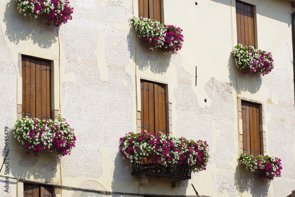 Naklejka premium Détails architecturaux du village alpin d'Asolo