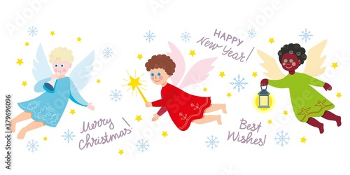 Illustration with angels on the theme of the holiday Christmas and New Years Eve.