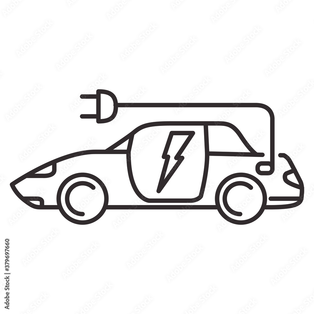  Sport car vehicle icon electric plug .Outline car vector for web design isolated on white background.