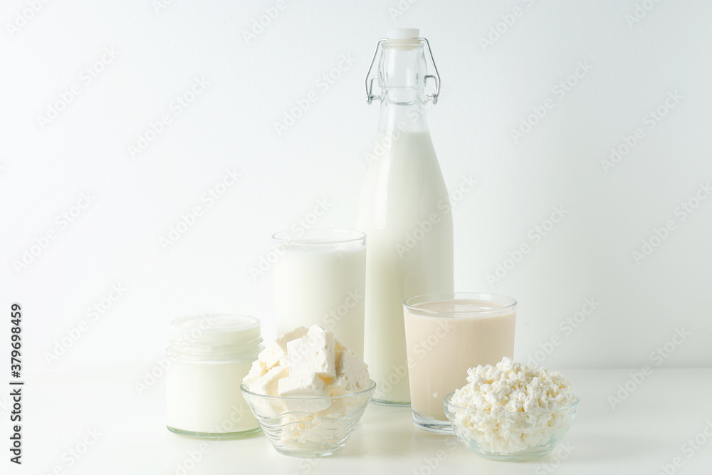 Different milk products: milk, cheese and yoghurt Different milk products: milk, cheese and yoghurt