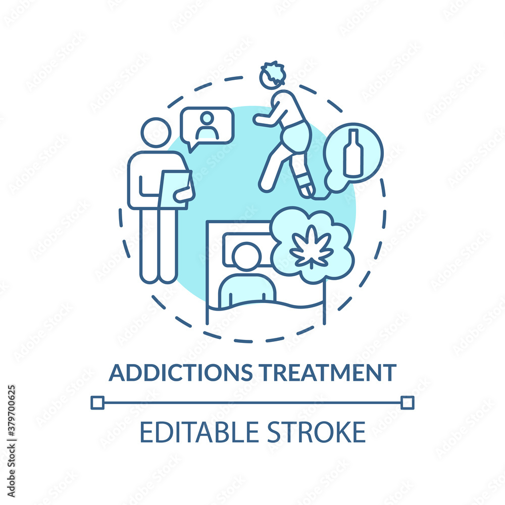 Addictions treatment concept icon. Drug and alcohol treatment idea thin line illustration. Compulsive behavior. Relapse prevention. Vector isolated outline RGB color drawing. Editable stroke