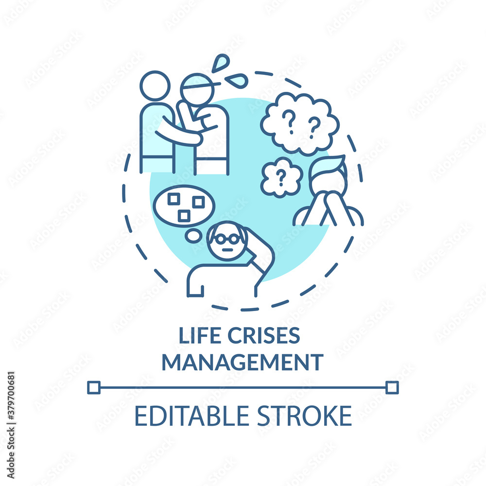 Life crises management concept icon. Life-altering crisis strike idea thin line illustration. Personal-crisis management. Stress high level. Vector isolated outline RGB color drawing. Editable stroke
