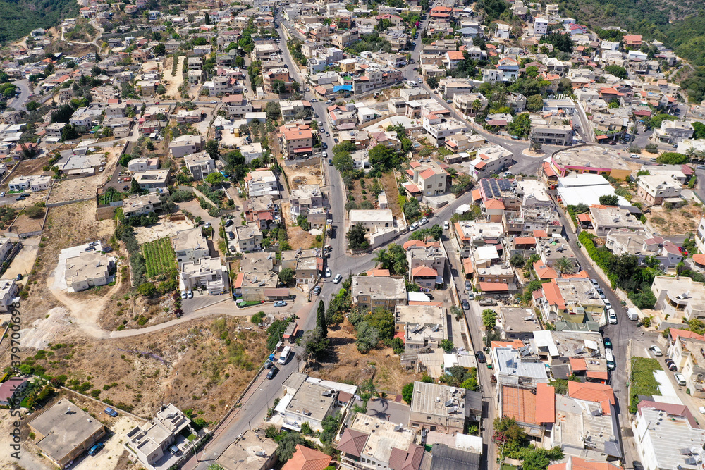 Aerial view of the Druze village of Isfiya, on top of Carmel mountain
