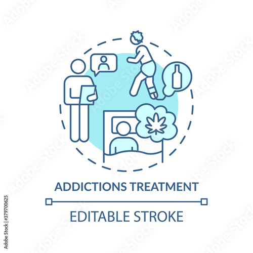 Addictions treatment concept icon. Drug and alcohol treatment idea thin line illustration. Compulsive behavior. Relapse prevention. Vector isolated outline RGB color drawing. Editable stroke