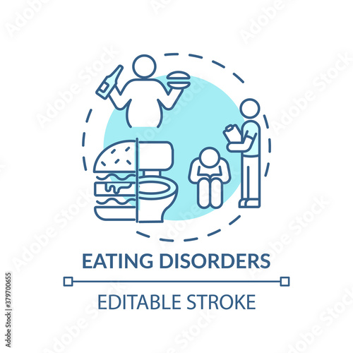 Eating disorders concept icon. Complex mental health conditions idea thin line illustration. Anorexia nervosa. Bulimia. Eating behavior. Vector isolated outline RGB color drawing. Editable stroke