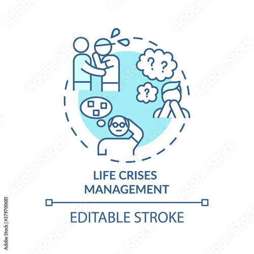 Life crises management concept icon. Life-altering crisis strike idea thin line illustration. Personal-crisis management. Stress high level. Vector isolated outline RGB color drawing. Editable stroke