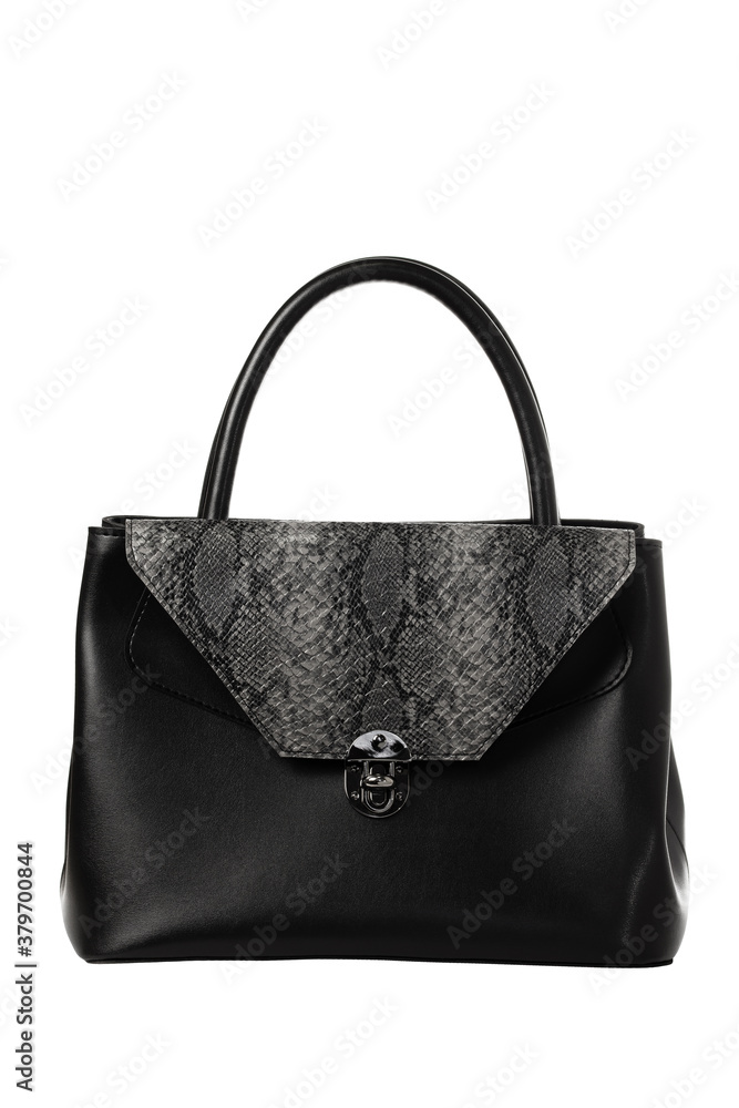 Modern womens bag with a strict design with a snake insert Modern womens bag with a strict design with a snake insert