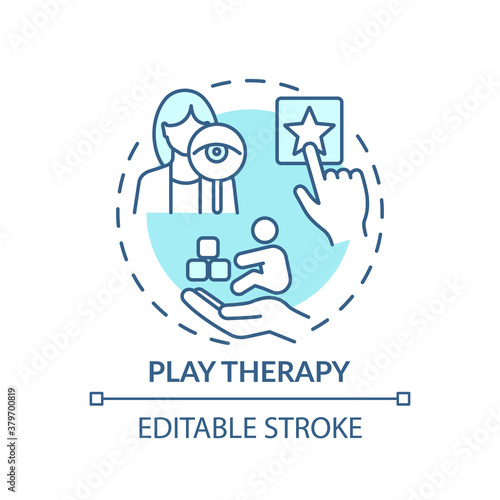 Play therapy concept icon. Children mental health treatment idea thin line illustration. Dealing with emotional distress. Feelings sharing. Vector isolated outline RGB color drawing. Editable stroke