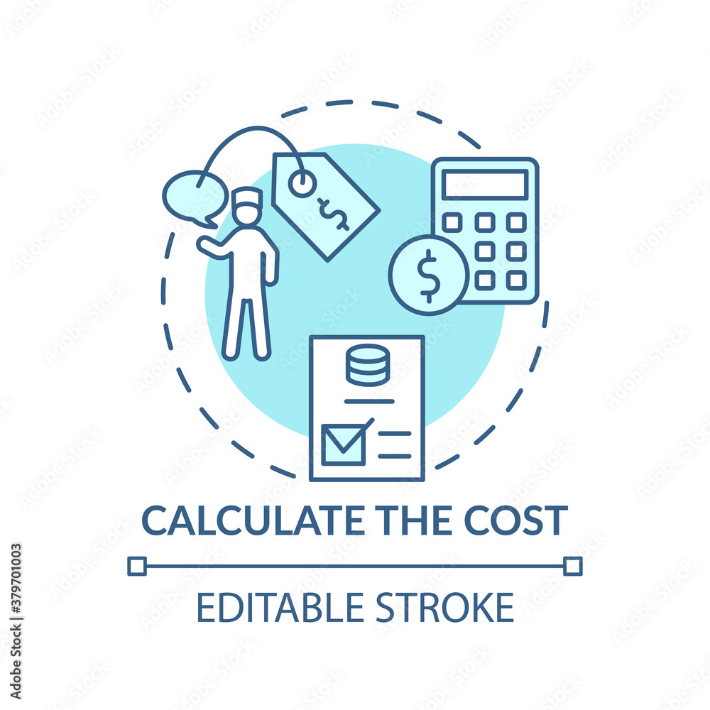 Calculate cost concept icon. Therapy calculator idea thin line illustration. Cost-effective. Psychological therapies service. Vector isolated outline RGB color drawing. Editable stroke Calculate cost concept icon. Therapy calculator idea thin line illustration. Cost-effective. Psychological therapies service. Vector isolated outline RGB color drawing. Editable stroke