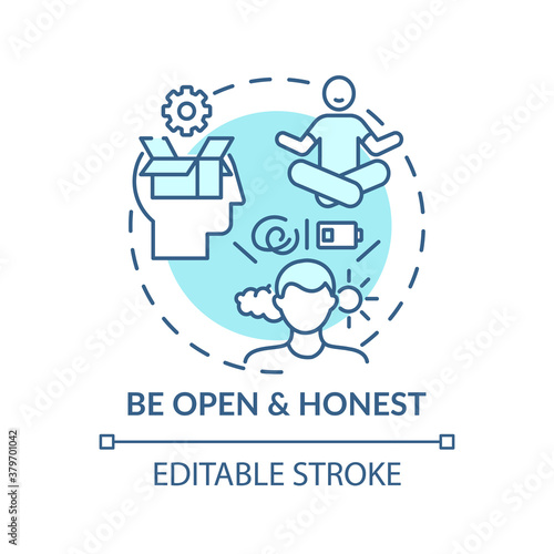 Be open and honest concept icon. Self-worth sense idea thin line illustration. Emotional and mental health issues. Truthfulness. Vector isolated outline RGB color drawing. Editable stroke