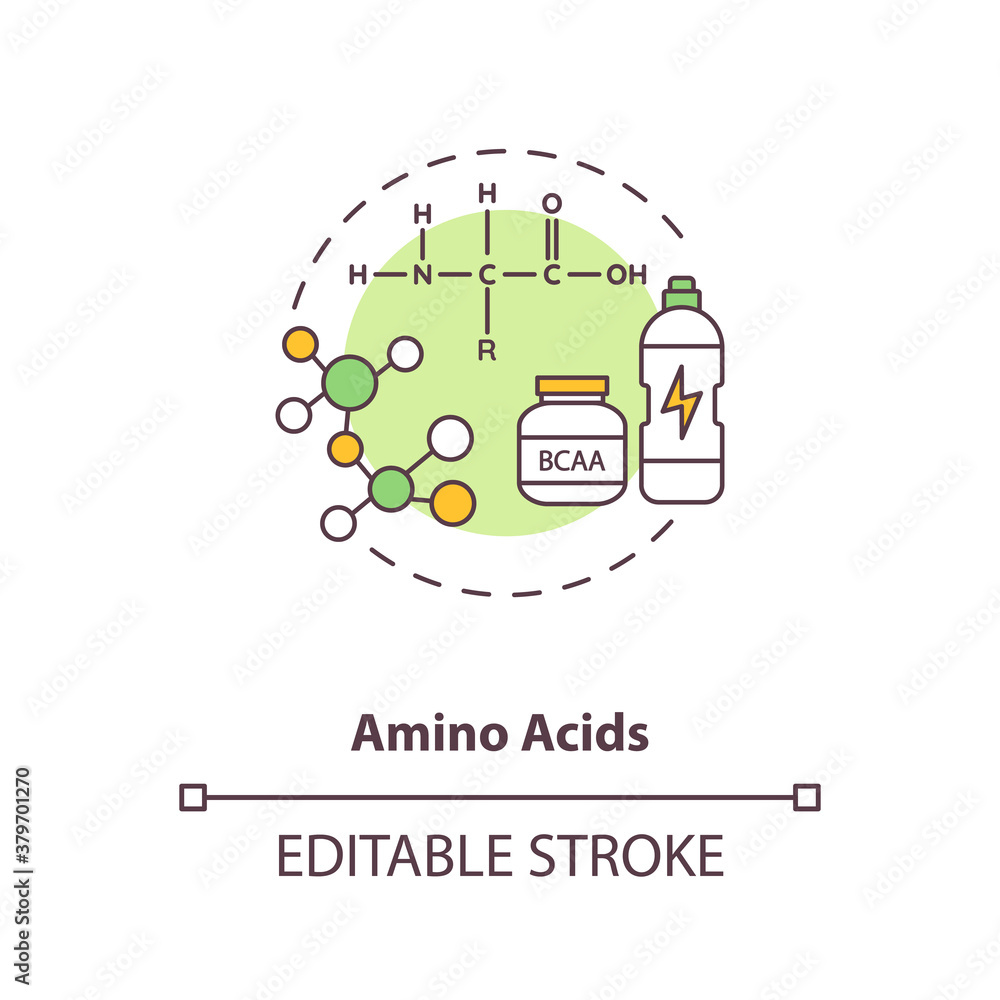 Amino acids concept icon. Energy beverages idea thin line illustration