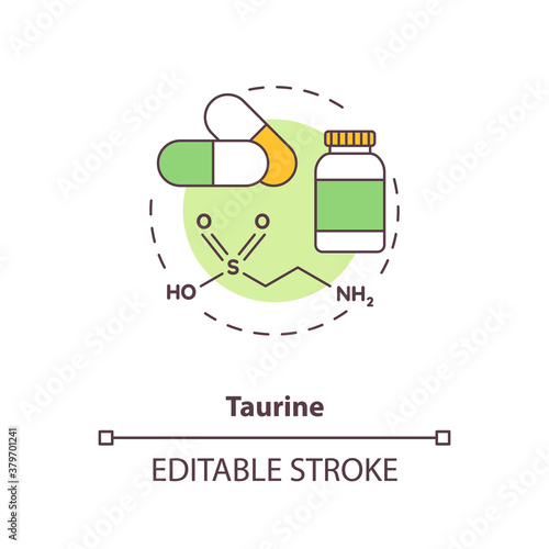 Taurine concept icon. Energy drinks ingredient idea thin line illustration. Body metabolic processes. Sport performance improvement. Vector isolated outline RGB color drawing. Editable stroke
