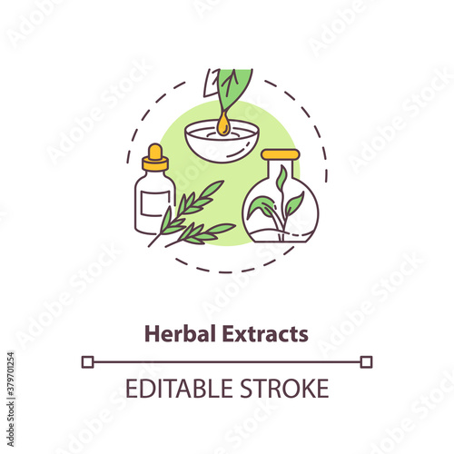 Herbal extracts concept icon. Botanical ingredients in energy drinks idea thin line illustration. Potential harmful components. Vector isolated outline RGB color drawing. Editable stroke
