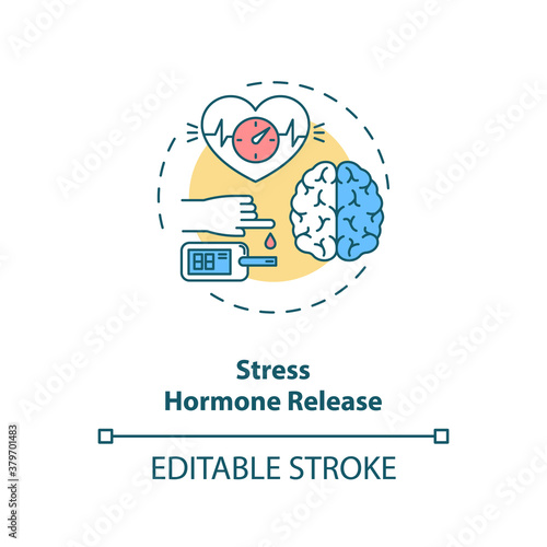 Stress hormone release concept icon. Heart rate increase idea thin line illustration. Adrenaline. Blood pressure elevation. Vector isolated outline RGB color drawing. Editable stroke