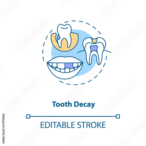 Tooth decay concept icon. Energy drinks negative side effects idea thin line illustration. Tooth breakage and loss. Dental erosion. Vector isolated outline RGB color drawing. Editable stroke