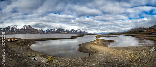 Panorama of Harbor in Longyearbyen, northern most village in Arctic