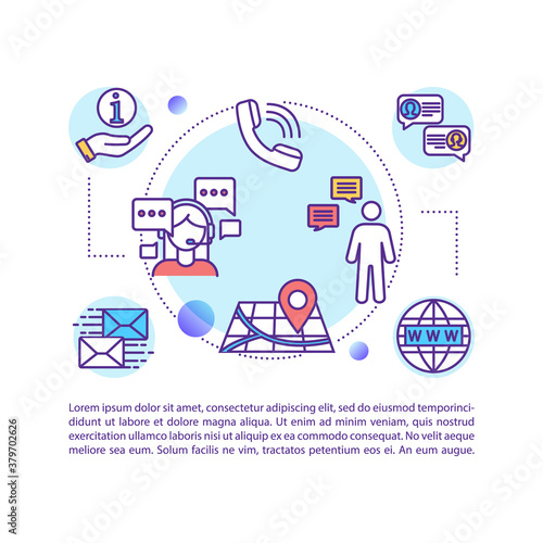 Contact center concept icon with text. Consulting customer service. Online help and support. PPT page vector template. Brochure, magazine, booklet design element with linear illustrations