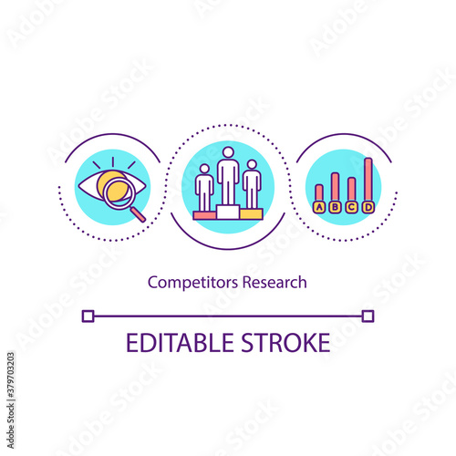 Compertitors research concept icon. Business management idea thin line illustration. Social media marketing analysis. Vector isolated outline RGB color drawing. Editable stroke