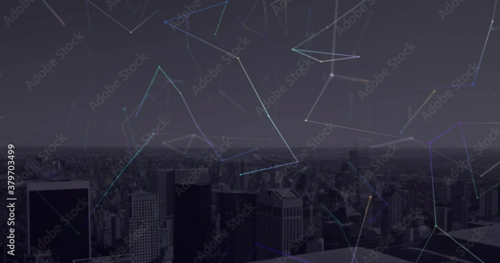 Network of connection against cityscape Network of connection against cityscape