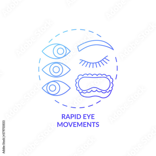 Rapid eyes movement blue gradient concept icon. Sleeping cycle. Dreaming phase while asleep. Rest pattern. REM stage idea thin line illustration. Vector isolated outline RGB color drawing