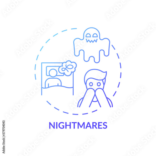 Nightmares blue gradient concept icon. Night terrors. Healthcare problem. Awake from fear. Anxiety and stress. Sleep disorder idea thin line illustration. Vector isolated outline RGB color drawing