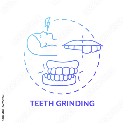 Teeth grinding blue gradient concept icon. Dental problem. Orthodontic care. Healthcare issue. Sleep disorder cause idea thin line illustration. Vector isolated outline RGB color drawing