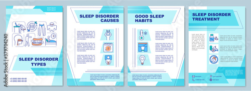 Sleep disorder types brochure template. Insomnia causes and treatment flyer, booklet, leaflet print, cover design with linear icons. Vector layouts for magazines, annual reports, advertising posters