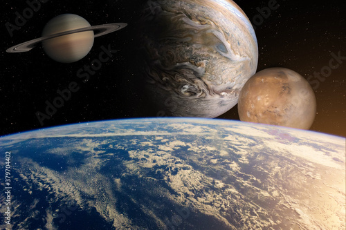 Fototapeta Naklejka Na Ścianę i Meble -  planets in Solar system in the starry universe with copy space Elements of this image furnished by NASA