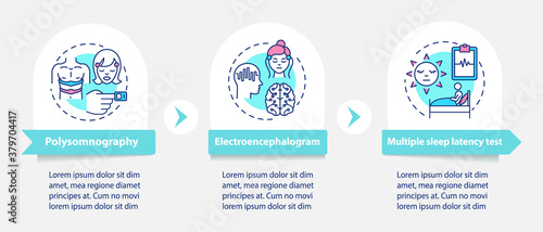 Multiple sleep latency test vector infographic template. Healthcare presentation design elements. Data visualization with 3 steps. Process timeline chart. Workflow layout with linear icons