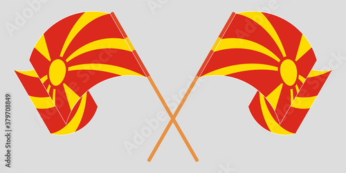 Crossed and waving flags of North Macedonia