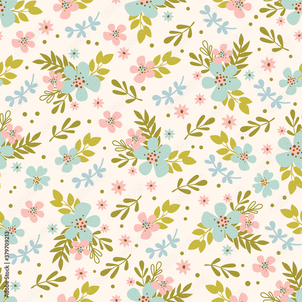 FLORAL BED Hand Drawn Seamless Pattern Vector Illustration