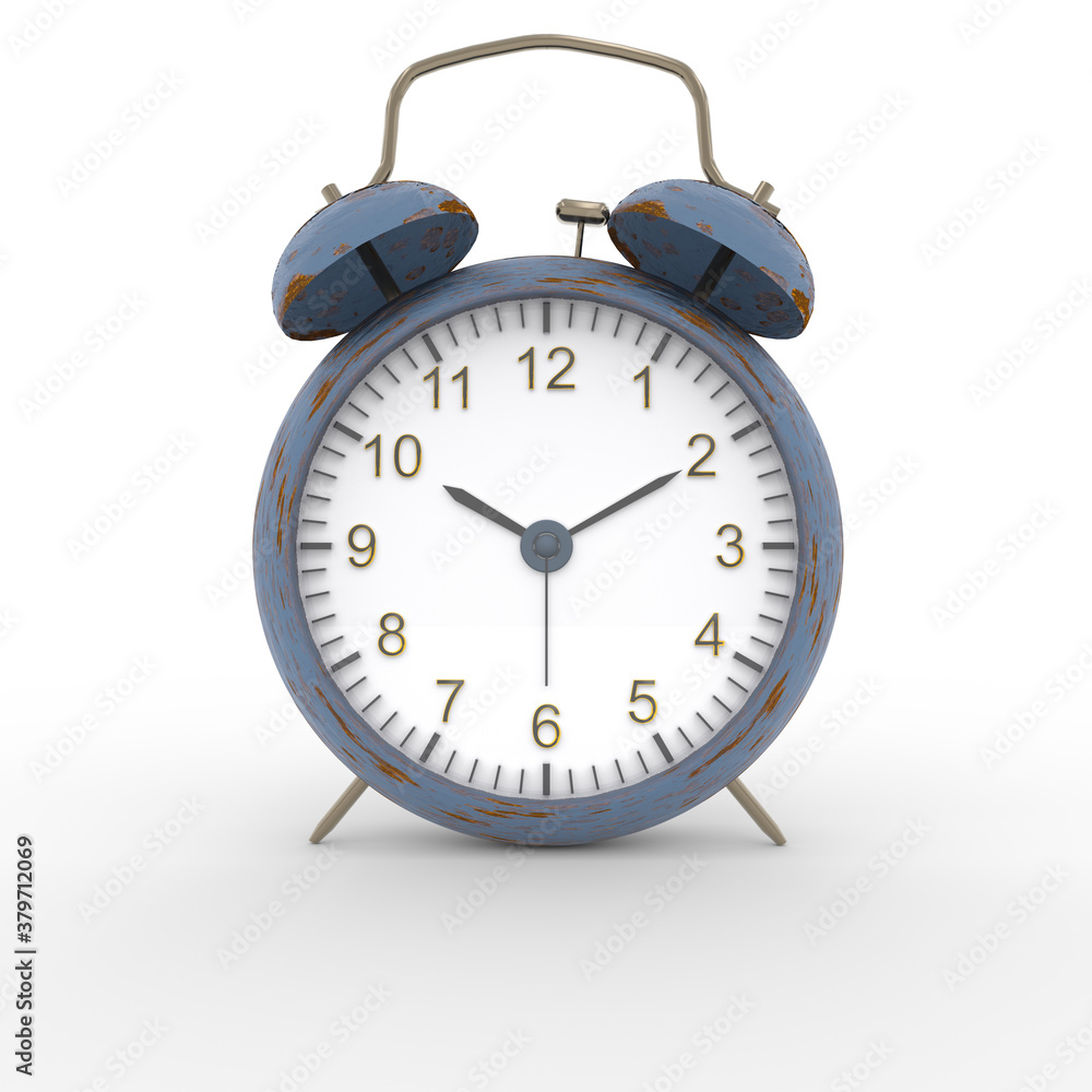 Alarm clock set isolated over white background close-up. 3d rendering Alarm clock set isolated over white background close-up. 3d rendering