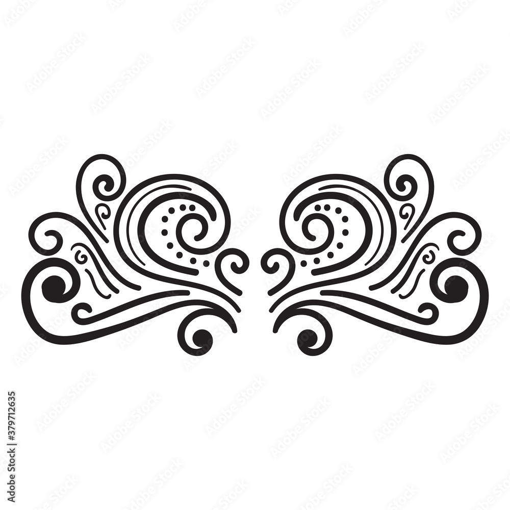 Black abstract curly element for design, swirl, curl. Divider, frame isolated on white background. Vector illustration. Black abstract curly element for design, swirl, curl. Divider, frame isolated on white background. Vector illustration.