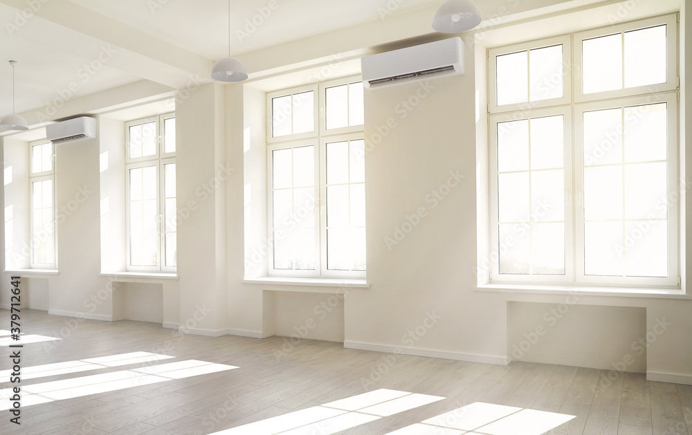 Empty light white room with window with sunlight. Empty light white room with window with sunlight.