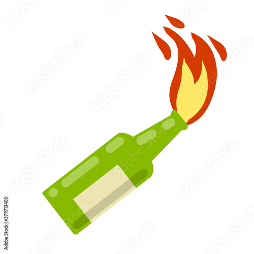 Molotov cocktail. Fire and bottle. Propellant Bomb and Napalm. Weapons of rebellion and protest. The rebel symbol and the riot. Cartoon flat illustration isolated on white