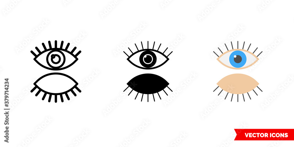 Look icon of 3 types color, black and white, outline. Isolated vector sign symbol.