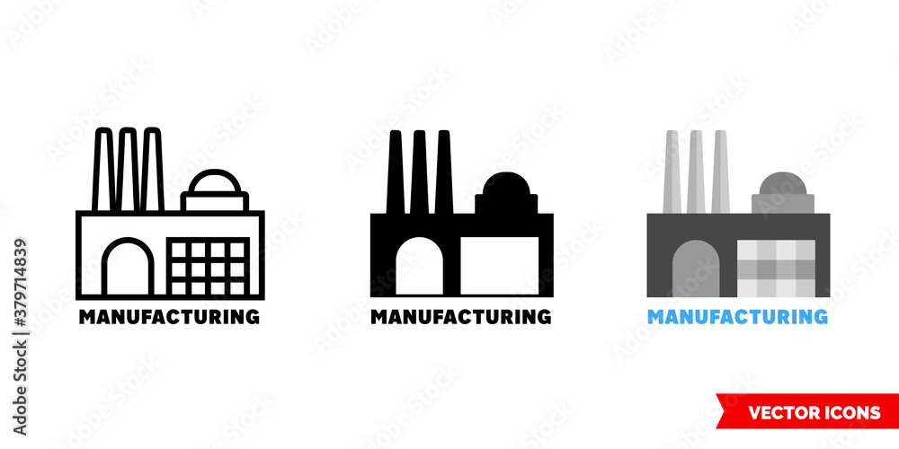 Manufacturing icon of 3 types color, black and white, outline. Isolated vector sign symbol.