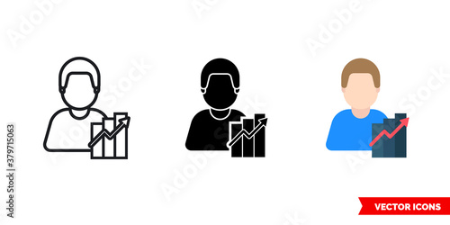 Marketer economist icon of 3 types color, black and white, outline. Isolated vector sign symbol.