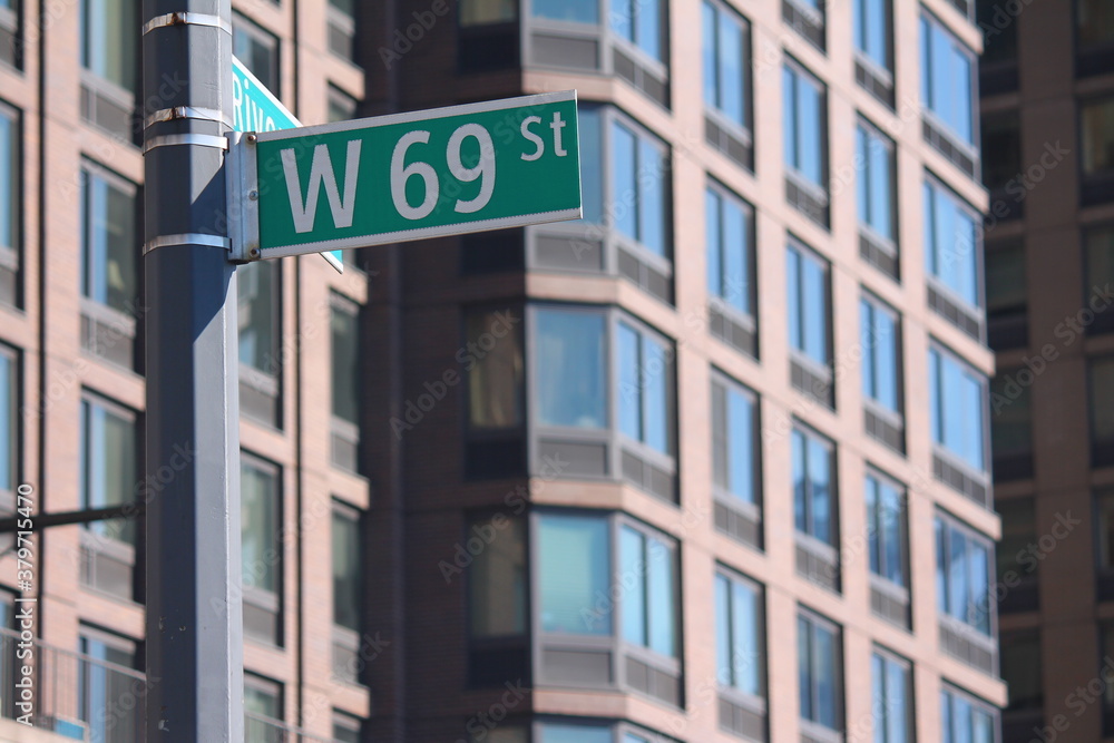 West 69th Street green traffic sign in New York West 69th Street green traffic sign in New York