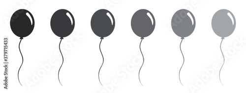 A set of six balloons in different shades of gray from dark to light