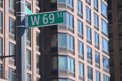 West 69th Street green traffic sign in New York © willeye