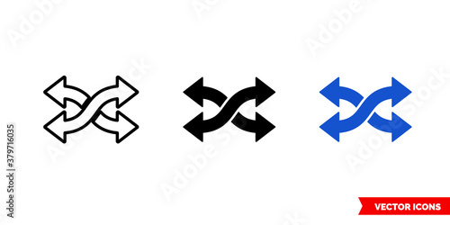 Mix arrows icon of 3 types color, black and white, outline. Isolated vector sign symbol.