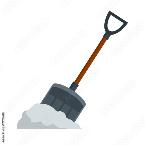Shovel for snow cleaning. Wide shoulder blade. Winter Snowdrift. Flat cartoon illustration isolated on white background