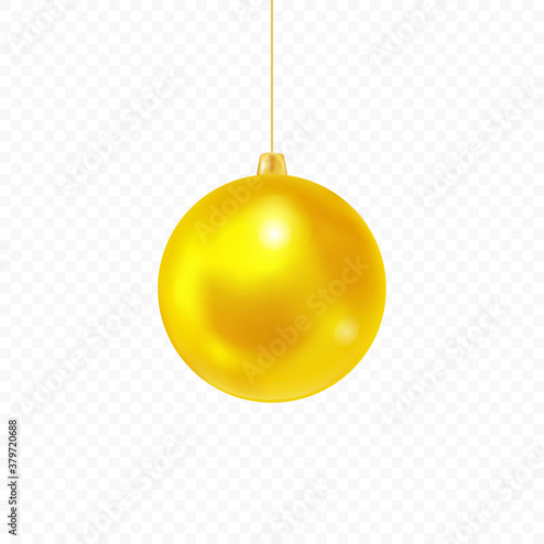 Christmas yellow bauble isolated on transparent background. Xmas decorative element. Vector.