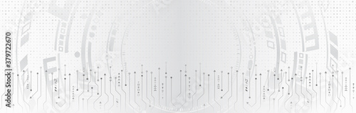 Wide Futuristic sci fi technology background. Hi tech circuit design innovation concept. Abstract communication vector illustration.