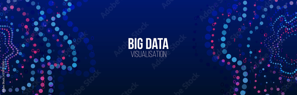 Big data visualization. Abstract background with dots array and binary code. Connection structure. Data array visual concept. Big data connection complex.