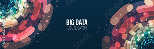Wide Big data visualization. Abstract background with lines array and binary code. Connection structure. Data array visual concept. Big data connection complex.