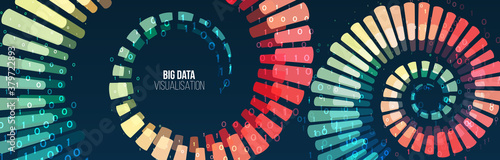 Big data visualization. Abstract background with spiral array and binary code. Connection structure. Wide Data array visual concept. Big data connection complex.