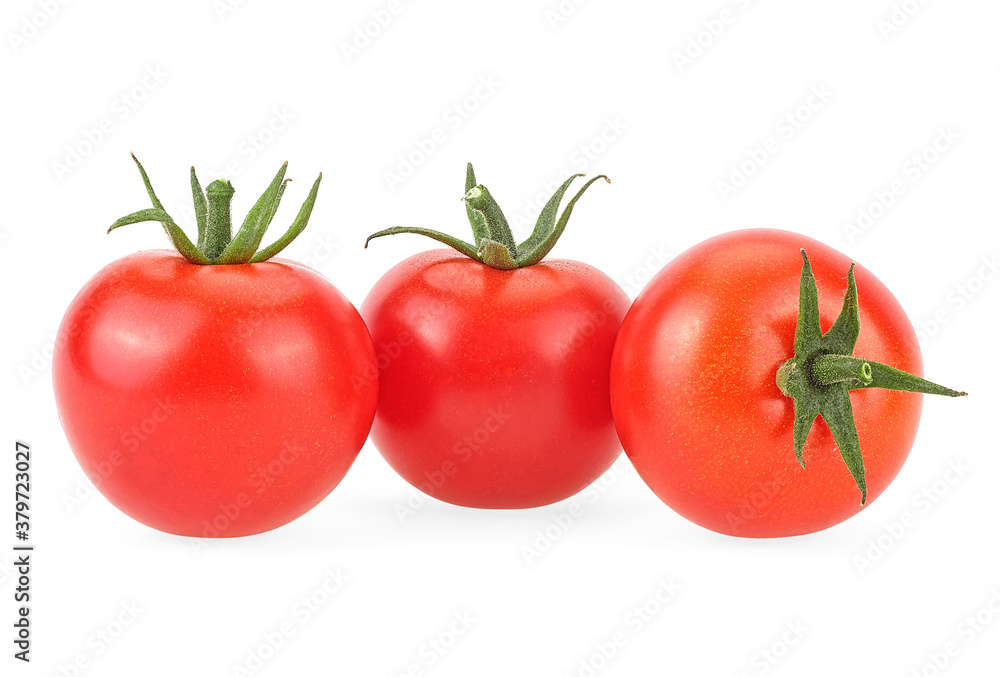 Three fresh tomatoes isolated on a white background. Ripe tomatoes. Three fresh tomatoes isolated on a white background. Ripe tomatoes.