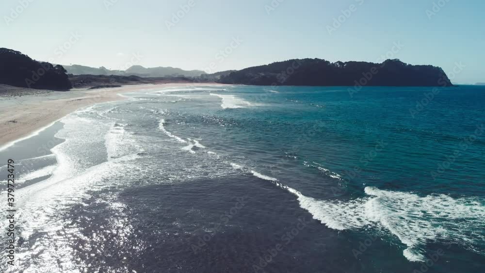 Hot Water Beach in Coromandel Peninsula, New Zealand. Aerial view of beautiful waves Hot Water Beach in Coromandel Peninsula, New Zealand. Aerial view of beautiful waves